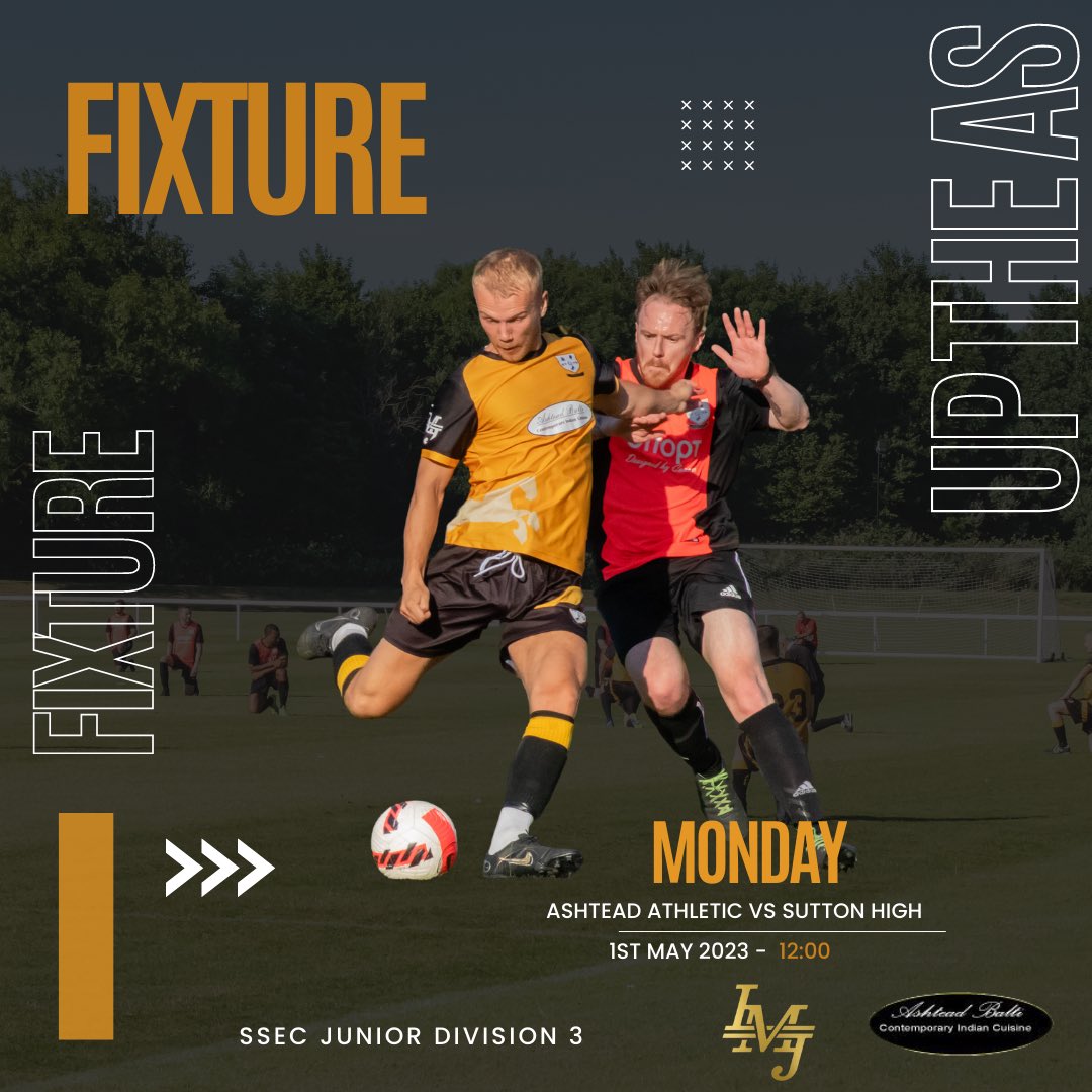Final Game of the season 🔥

Ashtead Athletic Vs Sutton High: SSEC JUNIOR DIVISION 3 🏆

📆 Monday 1st May 2023 
⏰ 12:00
📍 Ashtead Football Club

#UPTHEAS #BALTIBOYS