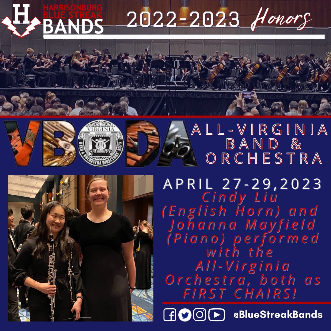 BlueStreakBands's tweet photo. Congrats to our All-Virginia performers! Cindy &amp; Johanna! @HCPSNews @HarrisonburgHS @_MelissaHensley https://t.co/znmhTHA5OC