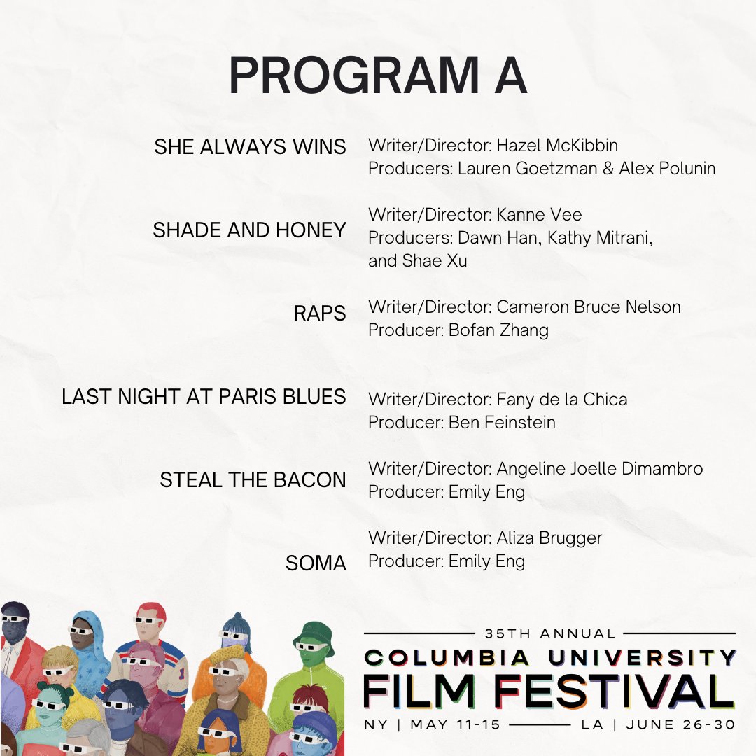Introducing Program A - be sure to catch these films at #CUFF2023! 📽️

🗓️Friday, May 12, 2023
🕠 5 PM
📍 Lenfest Center for the Arts (615 W 129th St, New York, NY 10027)

🎟️Get your free tickets now here: showclix.com/event/2023-cuf…