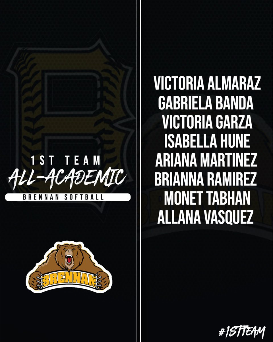 softballbrennan's tweet photo. Congratulations to our All Academic 1st Teamer’s!! Way to work hard in the classroom, ladies!!💪🏽🐻🥎🌻 https://t.co/0aQrs7c3ze