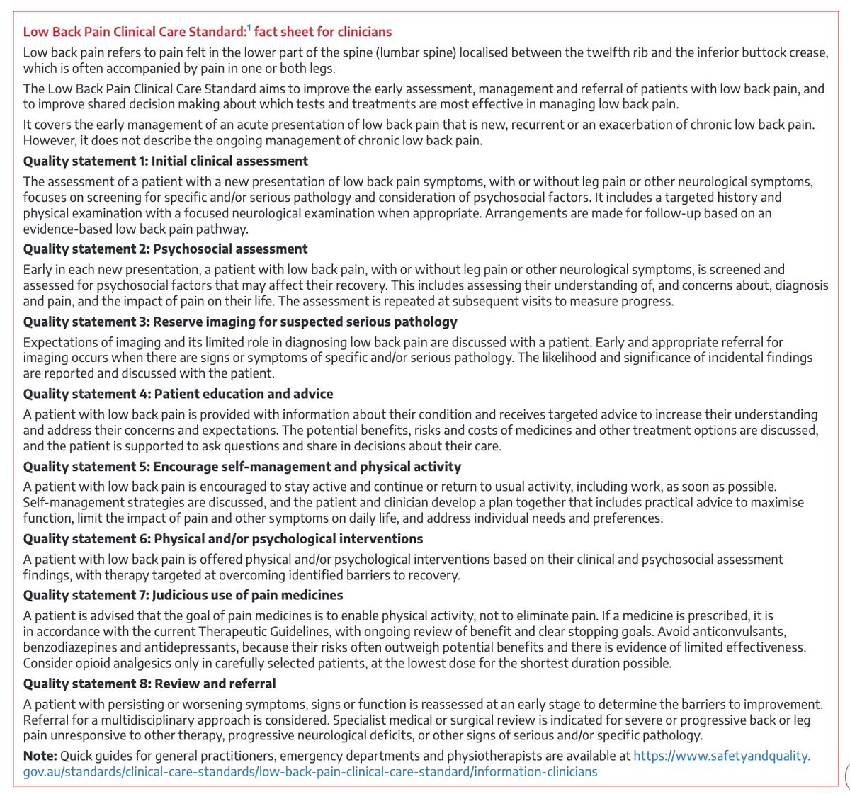 This is such an important roadmap for clinicians to provide better care for people with low back pain....👇👇👇 Implementation is the next step! @CGMMaher @ACSQHC onlinelibrary.wiley.com/doi/10.5694/mj… Share it! OPEN ACCESS...