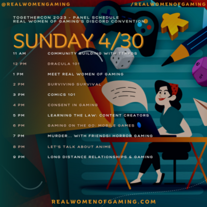 RealWomenGaming's tweet photo. TogetherCon 2023 Sunday Panels:
7pm EST: Murder...With Friends! Horror Gaming
https://t.co/aWUzl9r9z3
#TogetherCon #RWOG #RealWomenOfGaming #discord #convention #discordconvention #panel #gaming #horror https://t.co/9PQ3RreB4m