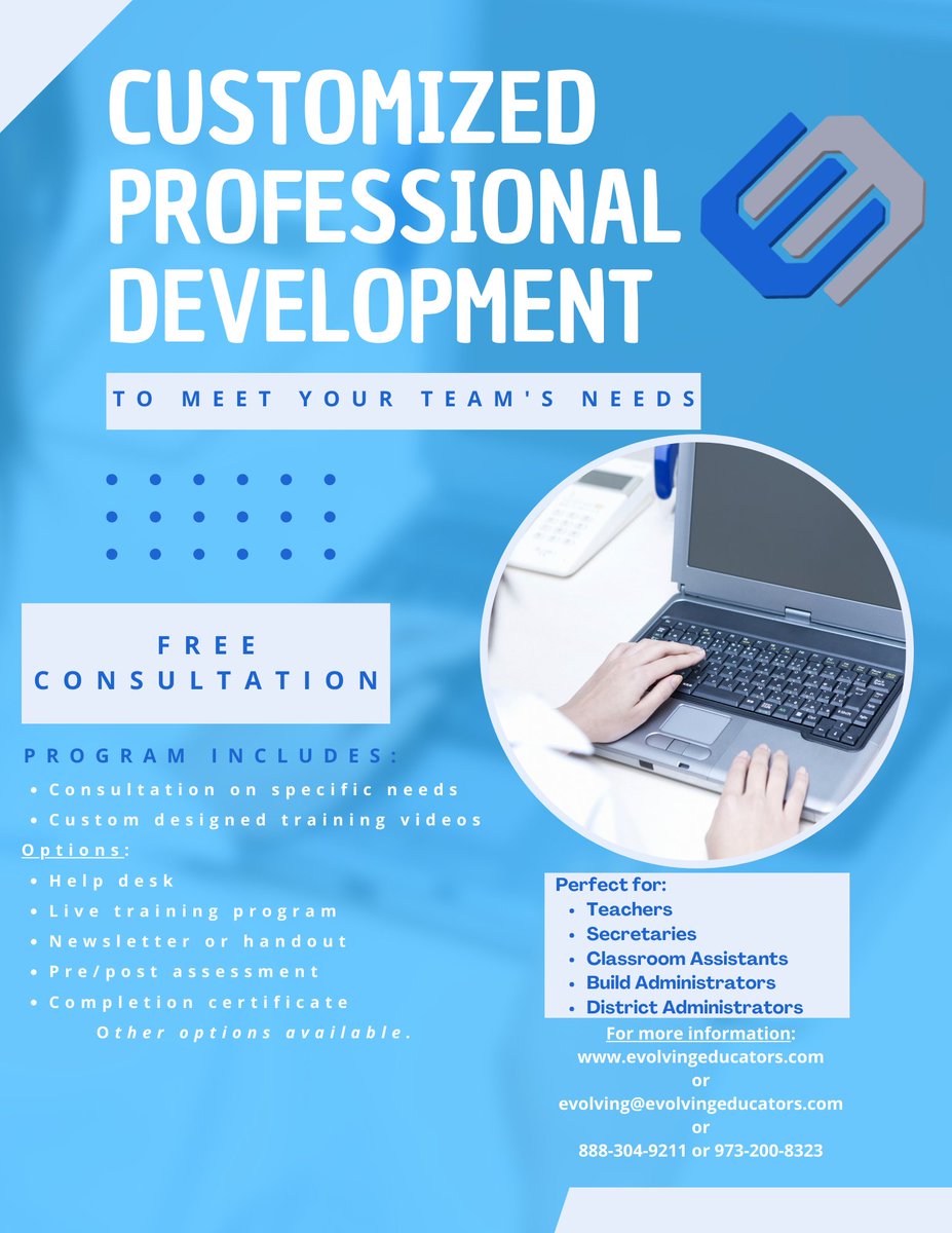 Customized PD from EE
✅Developed based on your PD needs
✅Options for video and live based training

▶️We can create a program for 1⃣ person or 1⃣0⃣0⃣0⃣ people, and anything in between!

Contact us today

#educator #edtech #satchat #njed #nyed #Google #GsuiteEDU  #GAFE