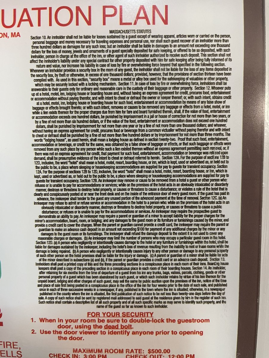 DWSchoner's tweet photo. I need help‼️

I must be old, because I am having a bit, just a little bit, of a hard time, reading how much the Innkeeper has to refund.  👀

Any ideas?  

Also, am I crazy, or are the “rules of being a “@VisitMA guest” a tad hard to see⁉️

#SoVeryOld #Font6IsNotBigEnough https://t.co/wb5JHh9INm
