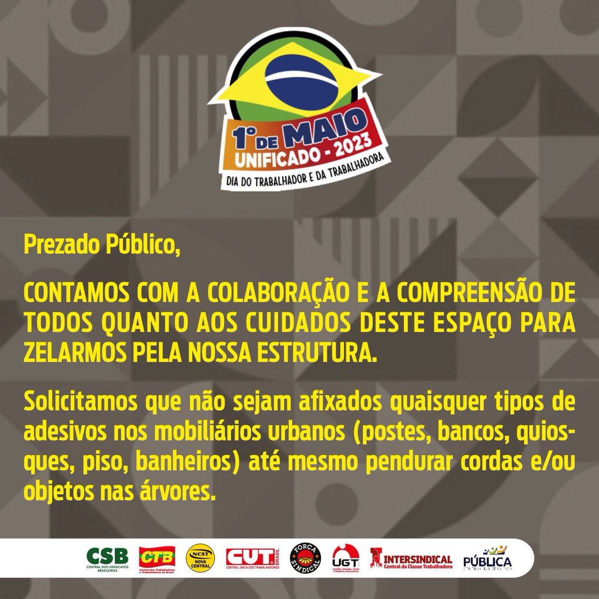 🚨Atenção ao comunicado! 

#1Maio2023 #1M #1Maio #1deMaioUnificado #1deMaiodasCentrais