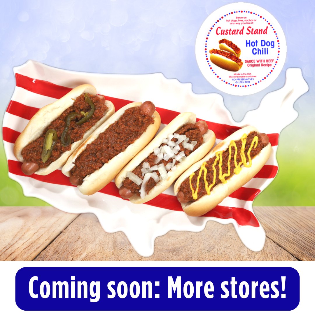 CustardStand's tweet photo. Big news soon about more retailers adding Custard Stand Hot Dog Chili, just in time for summer! Want to get the news first? Sign up for our email list: https://t.co/koZ2kQ34Tl
#CustardStandChili #CustardStand #Chili #HotDogChili #AsSeenOnSharkTank #WomanOwned #FamilyRun #WVGrown https://t.co/sifsQl720E