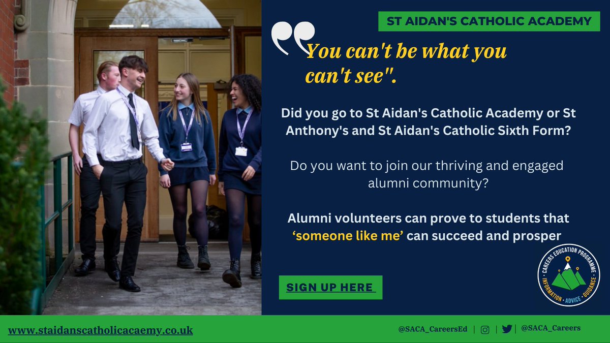 Less than half of 15-year-olds think that 'someone like me' will be successful. We're proud to support #SchoolsAlumniWeek in raising awareness of the importance of relatable role models for every young person. Do you want to be a role model to our young men? #FriendsOfStAidans