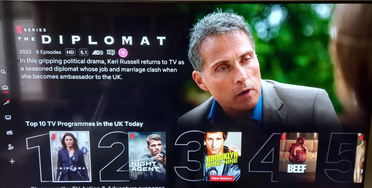 Now unsurprisingly, no.1 most watched on Netflix.  Superb. 
#TheDiplomatNetflix #KeriRussell #RufusSewell