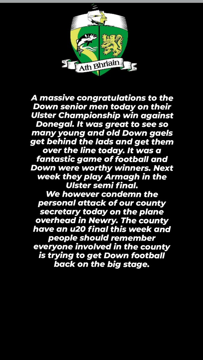 Congratulations to <a href="/OfficialDownGAA/">Official Down GAA</a> after today's game. 
Roll on Wednesday evening!
💚💛❤️🖤