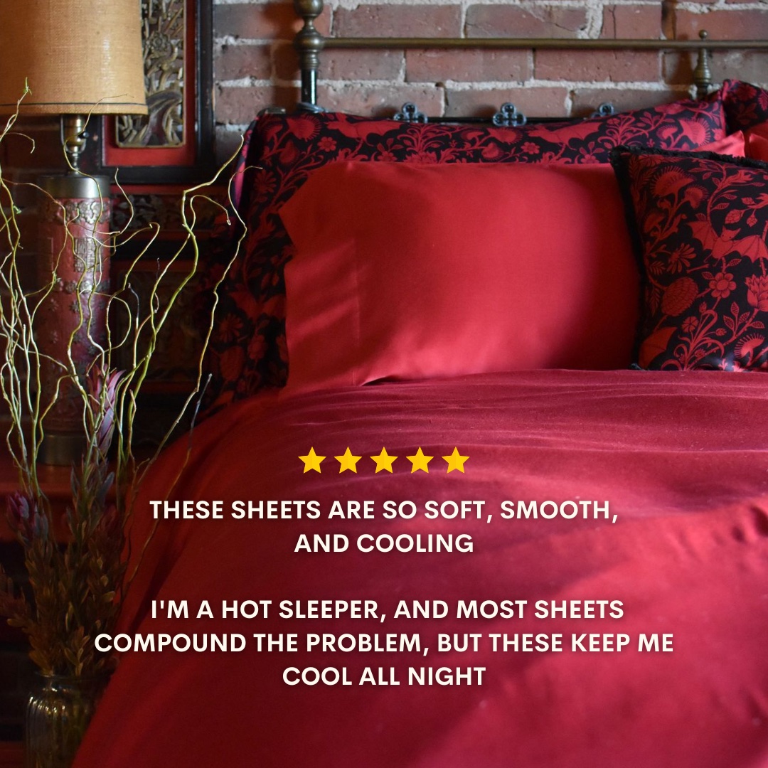 Our scarlet bamboo sheets are red hot but not while you sleep!

#bamboosheets #bamboofabric #ecofriendlybedding #ecobedding #comfortablesleep #stayinbed #sininlinen #naturalbedding