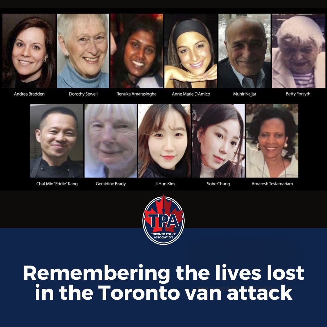 Today we remember the victims of the tragic 2018 Yonge St. van attack. This horrific act of violence killed 10 people in April 2018 & another died from her injuries more than three years later. #TorontoStrong #YongeStVanAttack #RememberingTheVictims