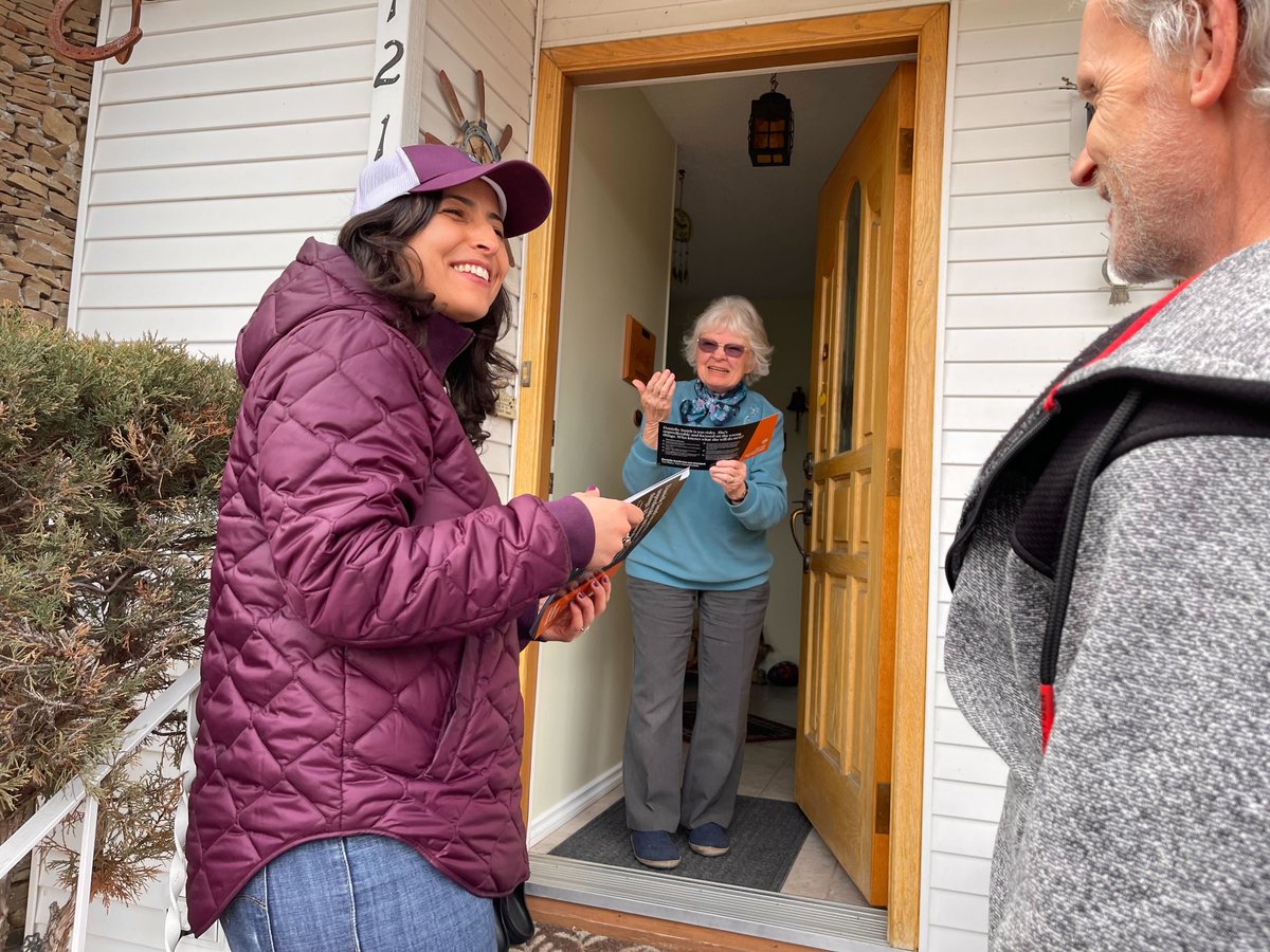 NagwanYYC's tweet photo. I spent yesterday afternoon with @KathleenGanley at the doors. It was reassuring to hear how many people want a Premier that is reliable, trustworthy and has their back. They are done with the chaos of our province - Alberta is ready for @RachelNotley to build #ABetterAlberta. https://t.co/LESGAxktxR