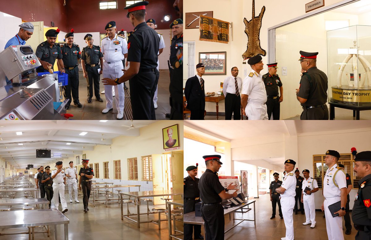 indiannavy's tweet photo. Adm R Hari Kumar #CNS visited various #IndianArmy &amp; #IAF units in Belgaum #Karnataka.
He was given an overview of the infrastructure &amp; trg facilities at Maratha Light Infantry Regimental Centre and Commando School, Junior Leaders' Wing.
#Jointmanship
@adgpi @IAF_MCC @HQ_IDS_India https://t.co/kUmq0oDobi