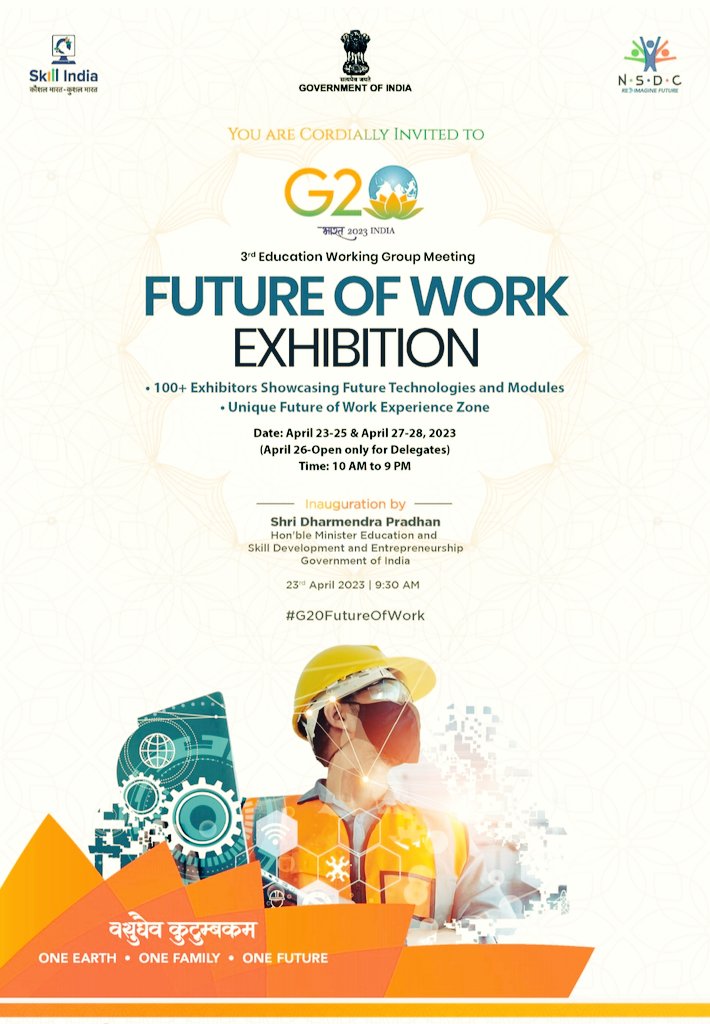 CATionicTweets's tweet photo. As India 🇮🇳 holds the G20 presidency for this year, CSIR-IMMT holds the pride to organize an amazing event, a one-of-a-kind expo showcasing futuristic technologies that disrupt the world of work, followed by a theme "वसुधैव कुटुम्बकम" means "The World 🌍 is One Family" 😇 https://t.co/ILdD7vcLeS