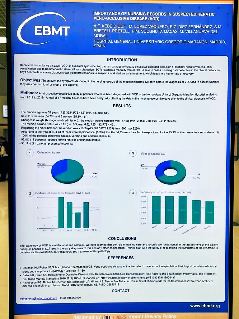 sonsogl's tweet photo. “Importance of nursing records in suspected hepatic veno-occlusive disease (VOD)” 
¡Enhorabuena!👏🏻👏🏻👏🏻🔝😀
@AdamaFaye1 @martisjoplin 
#HospitalGregorioMarañón #Equipohematología @HematoHGUGM #Nursing ❤️ #Nurses @TheEBMT_Nurses @TheEBMT #París #EBMT23 https://t.co/ZgyP6OuaL3
