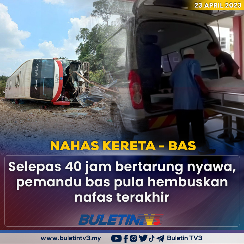 BuletinTV3's tweet photo. KEMALANGAN | Pemandu bas yang terbabit dalam kemalangan dengan sebuah kereta pada hari terakhir Ramadan, meninggal dunia awal hari ini. 

Video penuh https://t.co/vJHDsTQgwC https://t.co/x9TUnBZagk