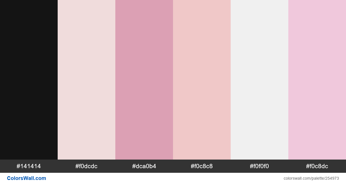 colorswall's tweet image. Fuschia web grid agency palette #141414, #f0dcdc, #dca0b4, #f0c8c8, #f0f0f0, #f0c8dc #colors #palette colorswall.com/palette/254973