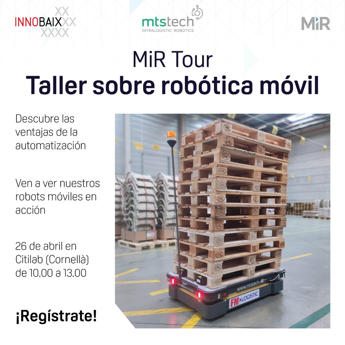 tech_mts's tweet photo. Este 26/04 no te puedes perder el evento de #robóticamóvil organizado por @innobaix, @MobileIndRobots y #MTStech. Prepárate para descubrir las últimas tendencias en robótica móvil. ¡Regístrate ahora y sé parte de la revolución de la robótica móvil! 👉 https://t.co/JPdTJYMNg8 https://t.co/Oks9U4CIG4