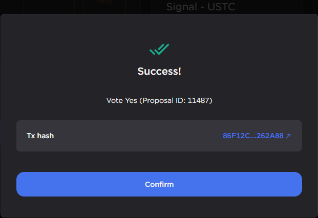 AddVowValidator's tweet photo. Voted - Yes to prop 11487 (USTC Incremental Repeg)
We encourage the community to cast their votes as well, or delegate to a validator that shares your views of the best path for the growth and development of the chain.
#LuncLife #LUNCcommunity #LUNC
Stake Well @AddVowValidator https://t.co/WXBZMATUFh
