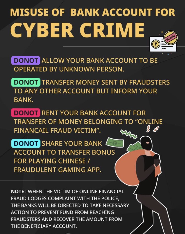 Cyber security tips for preventing fraudsters from misusing of Bank Accounts...