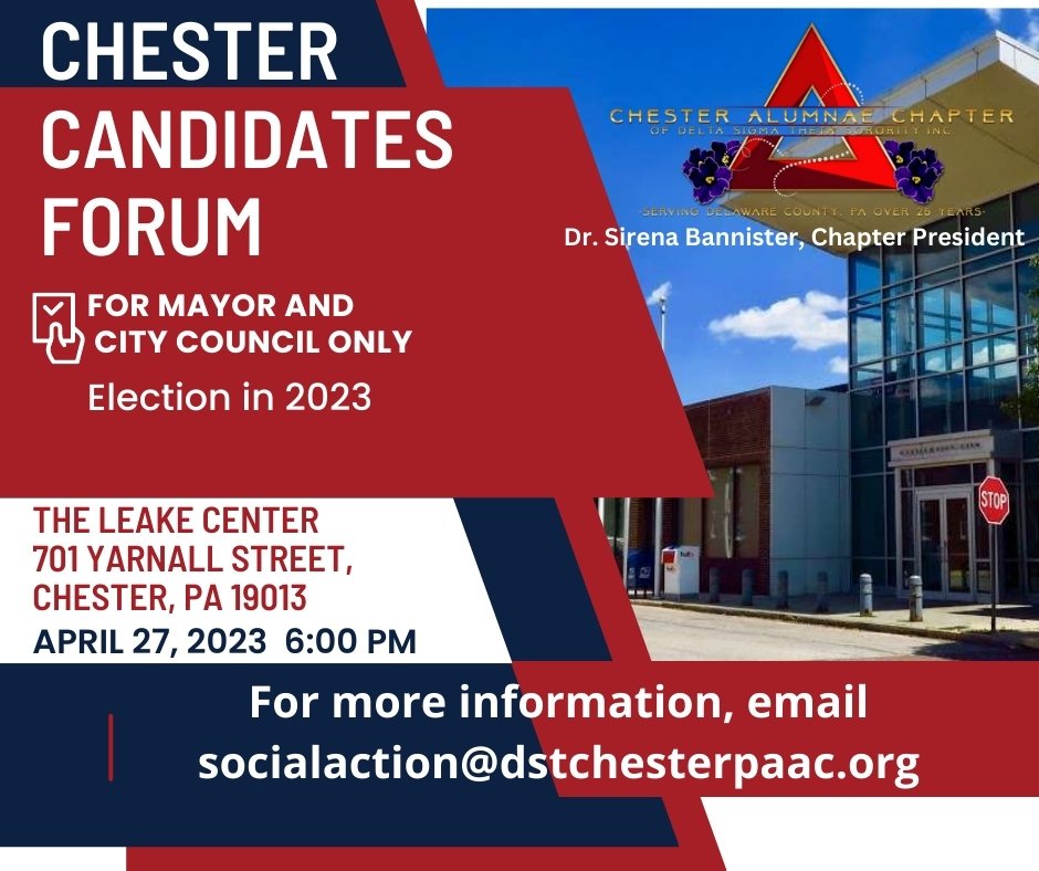 Please join CAC and #NAACPChester for <a href="/CityChesterPA/">City of Chester</a> Candidates Forum. Prepare and ask questions important to you and yourcommunity.  <a href="/easternregdst/">EasternRegionDST</a> <a href="/dstinc1913/">dstinc1913</a> #DSTCACPA #EDAY2023 #Socialaction <a href="/delco/">delco</a>