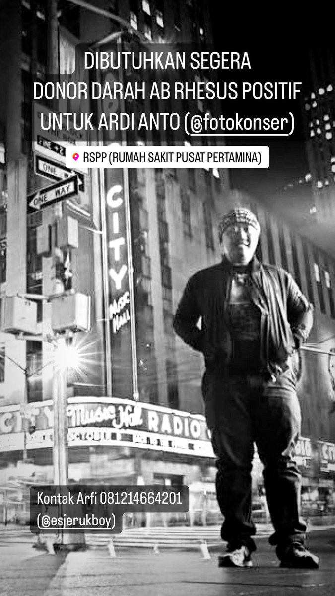 teman baik kami fotografer Ardi Anto (<a href="/fotokonser/">Foto Konser</a>) jatuh koma dan belum sadar hingga kini. sekarang membutuhkan donor darah. AB rhesus positif di RSPP Jakarta Selatan. silahkan kontak nomor atau akun IG di bawah ini. terima kasih!