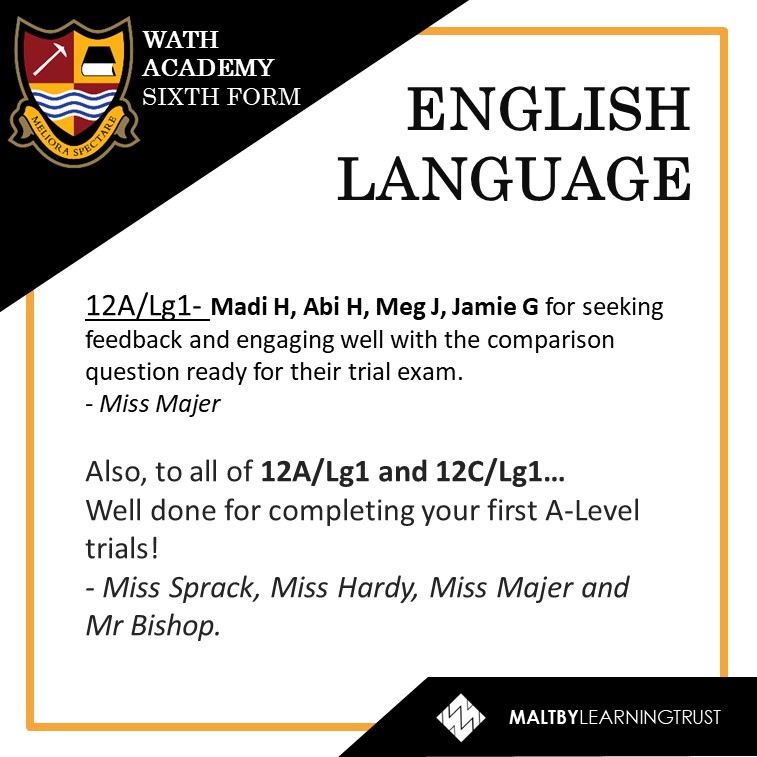 Wath_English's tweet image. Well some to our sixth form students showcasing the key drivers! #worldclasslearning #thehighestexpectations #growthmindset #nevergiveup #noexcuses #everyoneisvalued #integrity. 👏