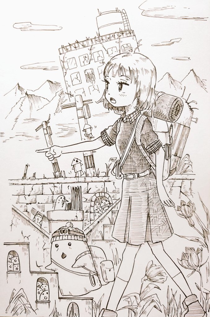 旅と女の子。
「今日はあっこでビバークしよか」
マンガ描き進まずイラストです。
#イラスト 