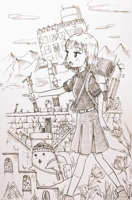 旅と女の子。
「今日はあっこでビバークしよか」
マンガ描き進まずイラストです。
#イラスト 