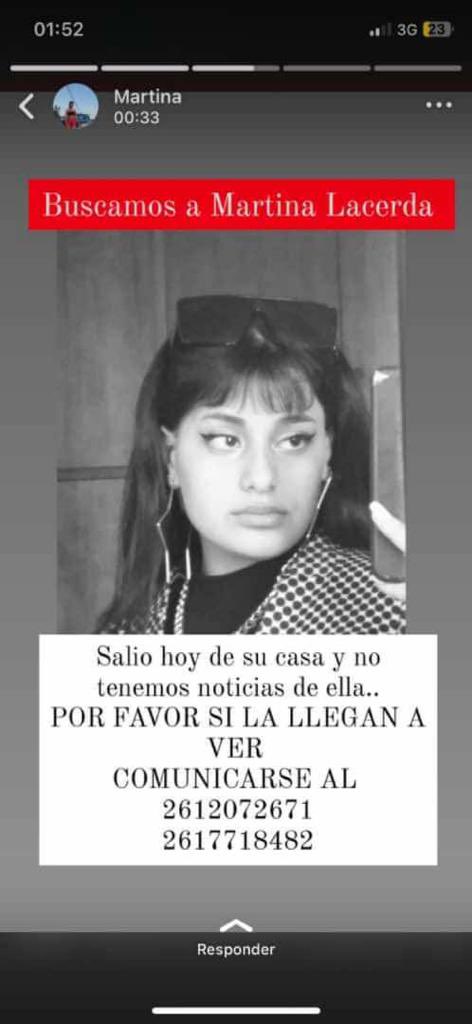 MARTINA LACERDA
DESAPARECIDA HACE DOS DÍAS 
POR FAVOR COMPARTIR