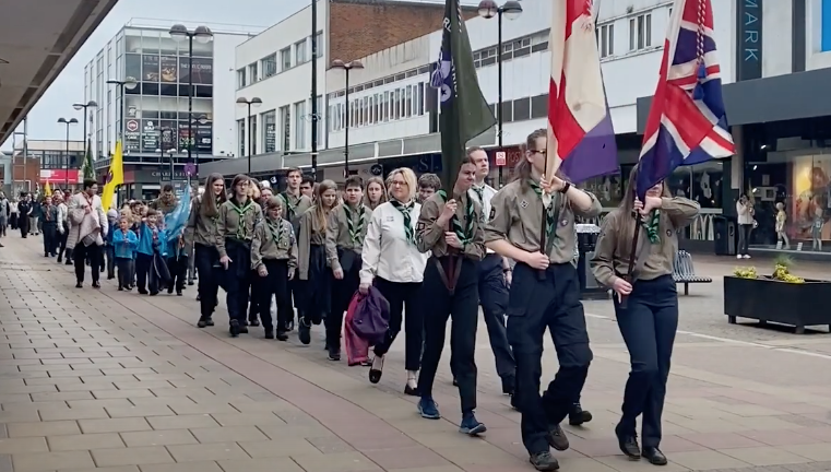 yourharlow's tweet photo. Film: Harlow Scouts march through town to mark St George’s Day

https://t.co/1gGt7Pli61 https://t.co/5cTdPTQ5rE