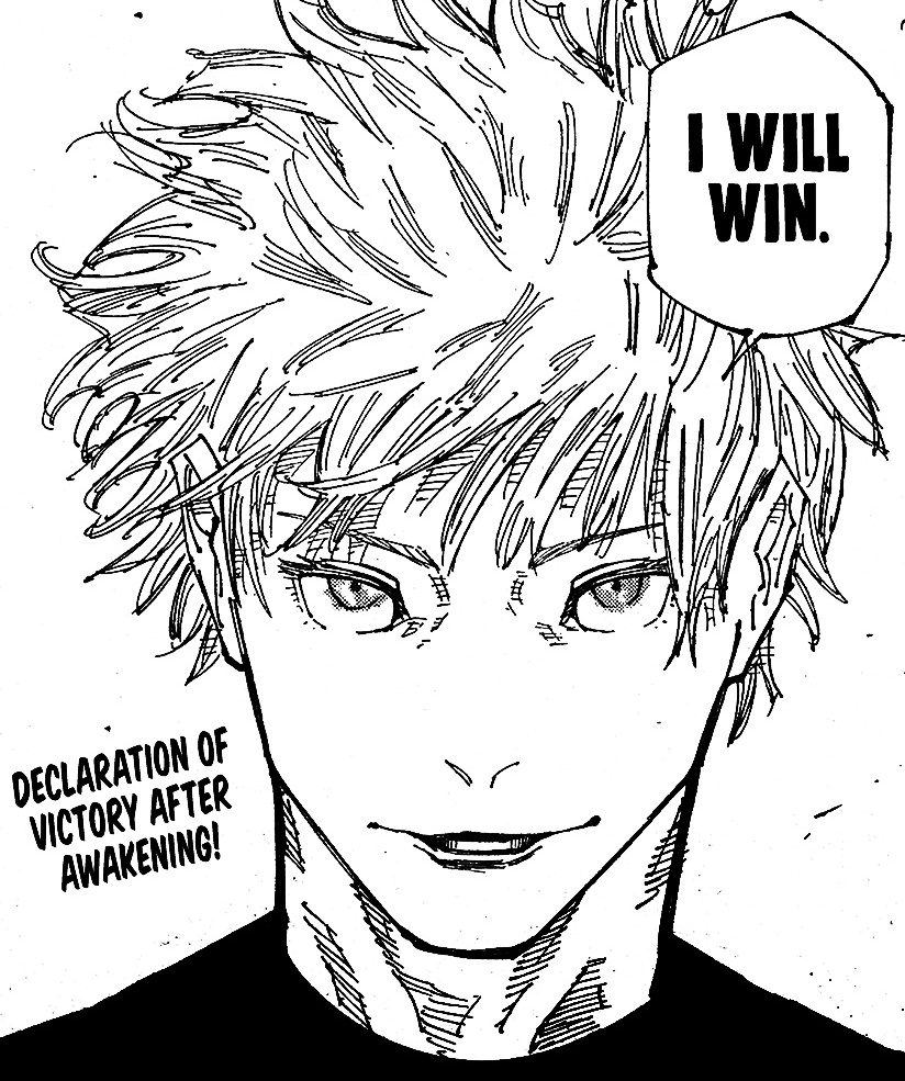 sometimes I really like the unofficial translations better because gojo's 'I will win' will always be more impactful and sexy #JJK221