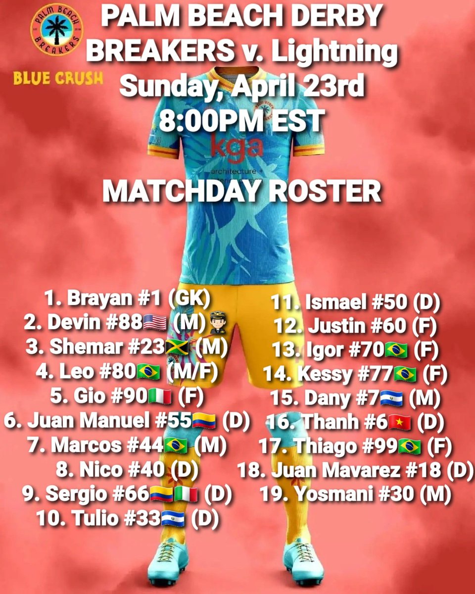 Palm Beach Breakers Association Football Club (@thebreakersafc) on Twitter photo MATCHDAY!!!
Come out and support our club, community, and the culture...
v. <a href="/PBLFCofficial/">Palmbeachlightningfc</a>
<a href="/PBILeague/">Palm Beach International League</a>
#ReachForTheBeach🙋🏽♂️🙋🏼🙋🏾⛱
#JustDudeIt🤙🏽🤙🏼🤙🏾
#COTBD💗🧡💙
#CatchTheWave🌊🏄🏽♂️
#PalmBeachForever🌴🏖☀️
#FanAndPlayerOwned📣⚽️🏃🏽♂️💨
#CommunityPowered👨👩👧👦🌇
<a href="/ESPNWestPalm/">ESPN WEST PALM (106.3 FM)</a> @PBPSports MATCHDAY!!!
Come out and support our club, community, and the culture...
v. <a href="/PBLFCofficial/">Palmbeachlightningfc</a>
<a href="/PBILeague/">Palm Beach International League</a>
#ReachForTheBeach🙋🏽♂️🙋🏼🙋🏾⛱
#JustDudeIt🤙🏽🤙🏼🤙🏾
#COTBD💗🧡💙
#CatchTheWave🌊🏄🏽♂️
#PalmBeachForever🌴🏖☀️
#FanAndPlayerOwned📣⚽️🏃🏽♂️💨
#CommunityPowered👨👩👧👦🌇
<a href="/ESPNWestPalm/">ESPN WEST PALM (106.3 FM)</a> @PBPSports