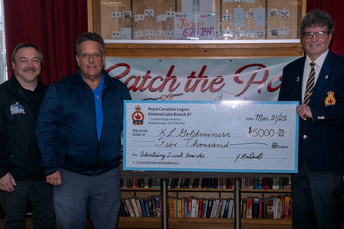 Many thanks to the support received from Royal Canadian Legion Kirkland Lake Br 87.  A valued sponsor and a great community partner for many groups in town.