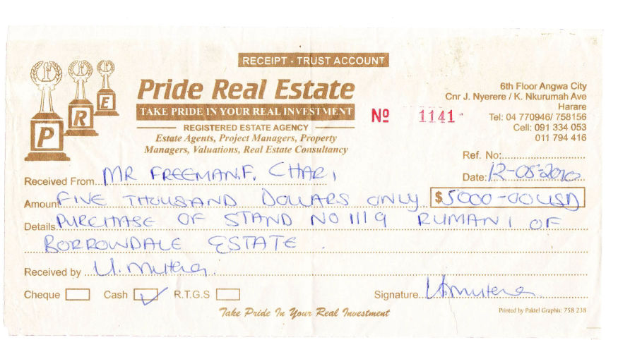 freemanchari's tweet photo. 13yrs ago, after working so hard pa Bots was given an end of contract gratuity.  Paid $5k for this Charlotte Brook stand. Paid ZIMRA. Checked deeds, all clean. The realtor Christopher  Dickson was selling the stand to multiple pple zvake. I decided never to buy anything in Zim. https://t.co/Q8H3aTjukM
