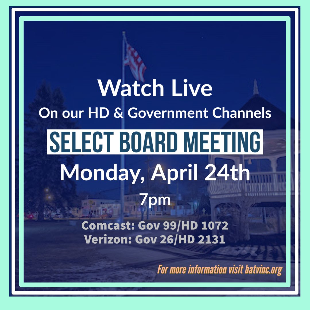 Tomorrow night, at 7 PM, watch Billerica Select Board meeting Live on our HD and government channels. 
There will be a financial working session starting at 5:30pm
Comcast: Gov 99/HD 1072
Verizon: Gov 26/HD 2131
To stream online, check the link in our bio