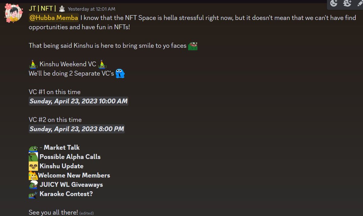 Kinshu_Hub's tweet photo. What a day well spent! 2 Voice Chat Sessions in 1 Day

Filled with educational content, alpha, juicy WL giveaways and overall Kinshu Fun 💛 

Really appreciate the amazing bond we have despite this bear market pretty KinKish. https://t.co/9GdUpX7zDX