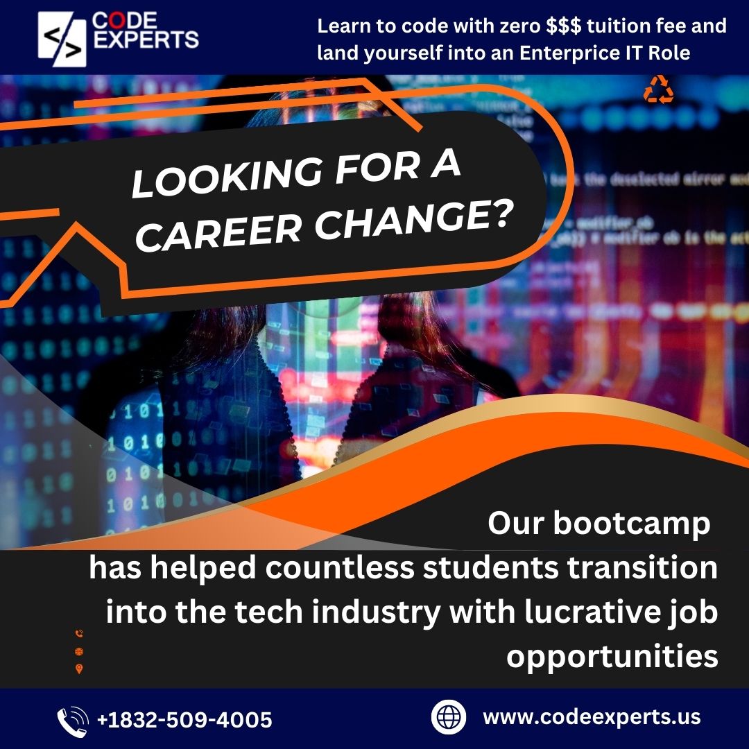 CodeExpertsUs's tweet image. Looking for a Career Change? Serious for IT #codingjobs? #CodeExperts, best coding bootcamp provider helps novice developers and aspiring IT professionals to land an Enterprise IT role. Apply Now! #codingbootcampkaty, #codingbootcamphouston #codingbootcampsugarlandtx