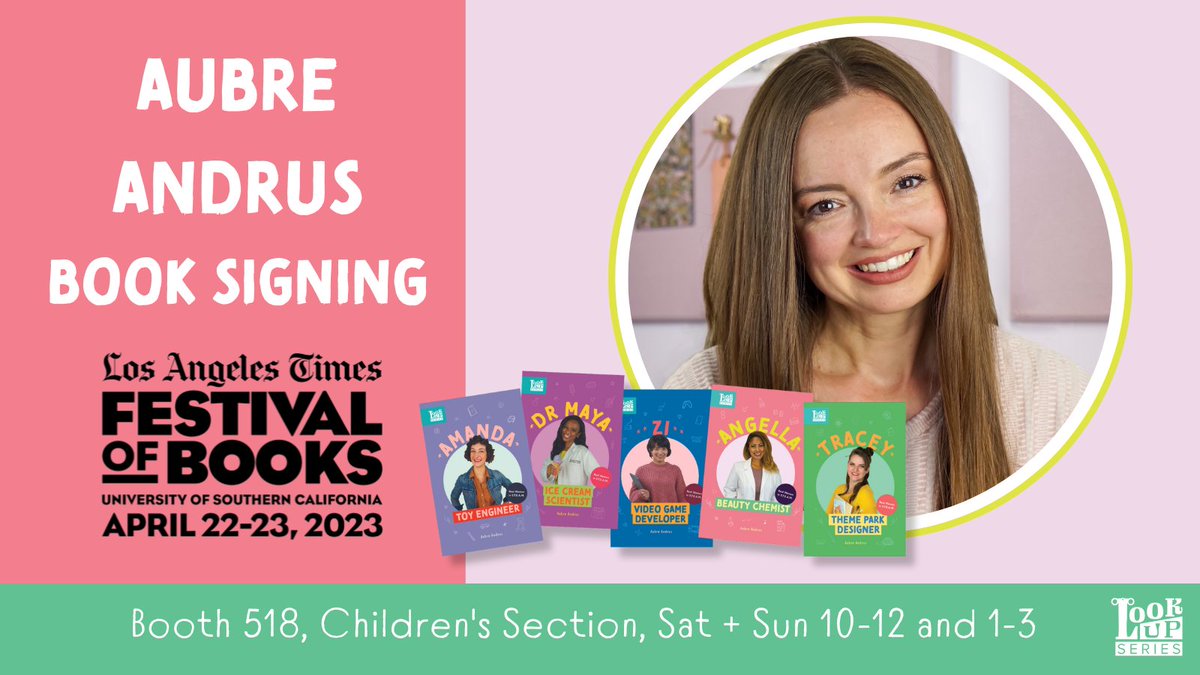 Today @latimesfob from 10 AM-12 PM, I'll be signing @thelookupseries books! Stop by Booth 518 to learn more about these amazing STEM career book series for kids, and join in on some STEM activities from @designhivela! #bookfest #latfob #stemforkids