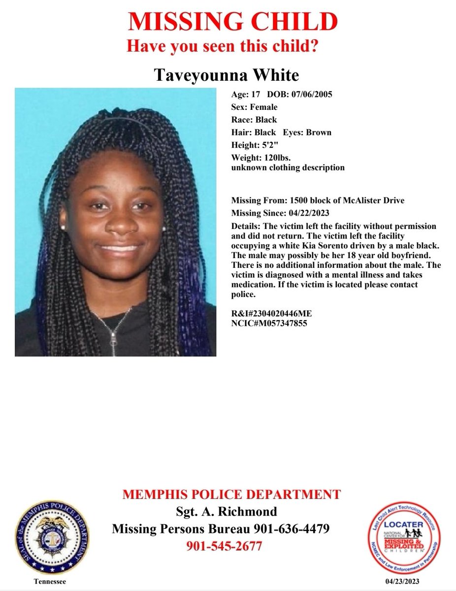 Memphis Police Dept on Twitter "Have you seen Taveyounna White? Report