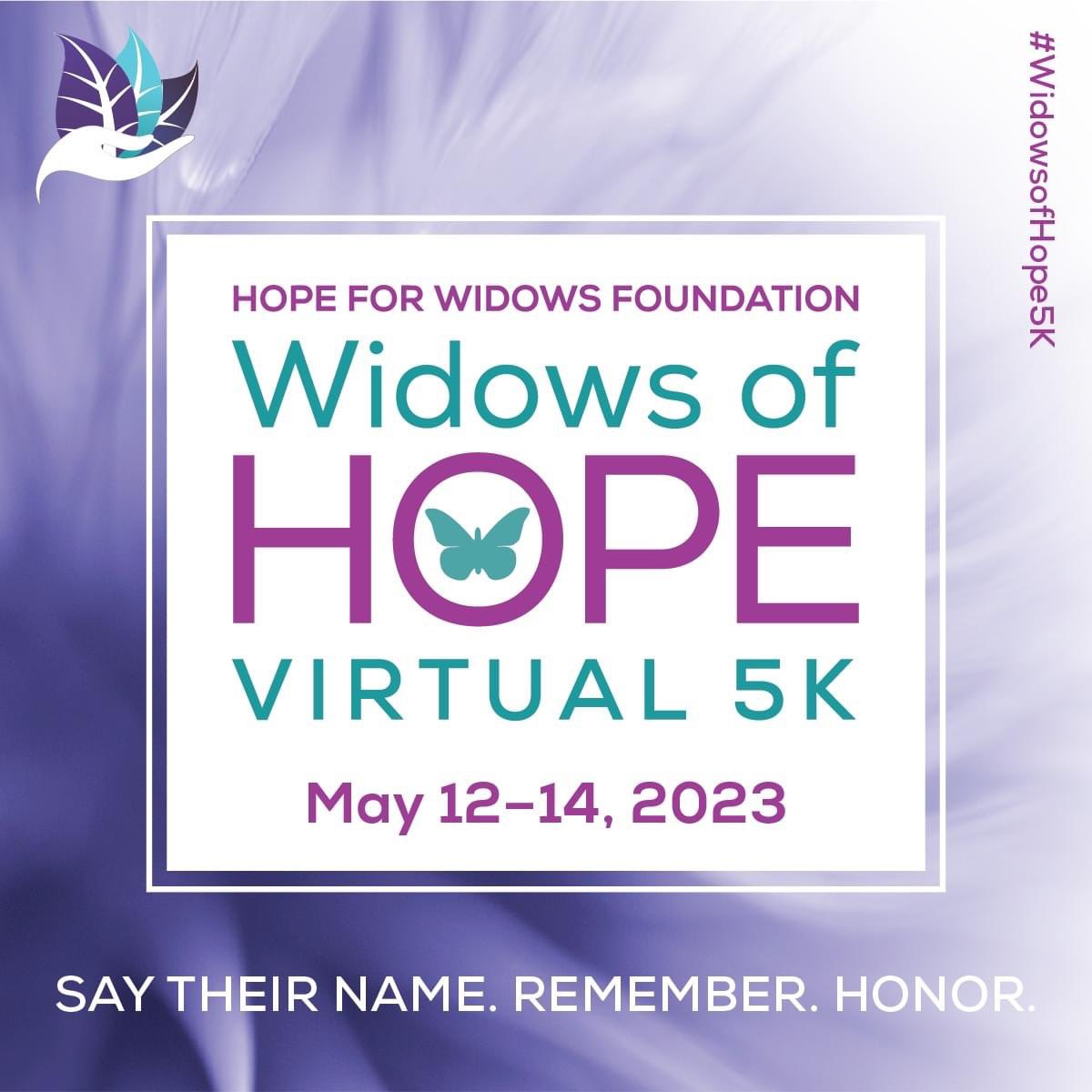Join us! Details, FAQ’s and to register: getmeregistered.com/WidowsofHope5K

#widowsofhope5k 
#griefawareness #hopeforwidows