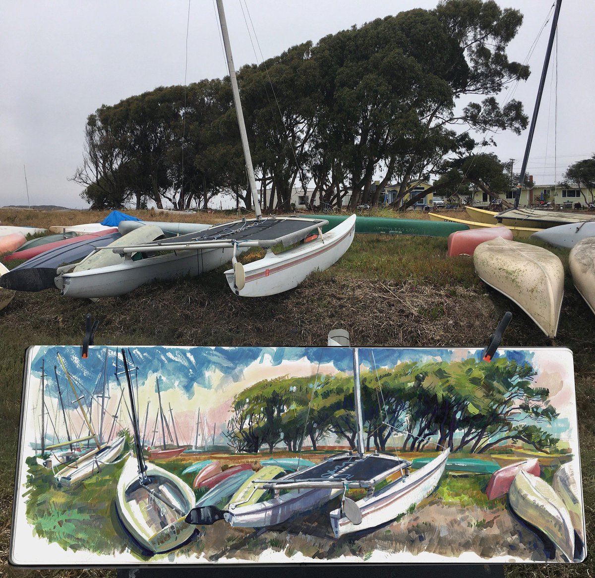 garygeraths's tweet image. Out and about the seacoast around Morro Bay on the California Central Coast. Never thought I would be out painting crashing ocean waves and fishing trawlers…ahhhh…the evolution of an artist. Gouache in some sketchbooks #Pleinairpril