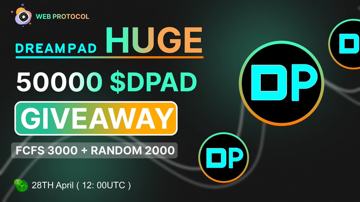 🎉Web3 Protocol X DreamPad Giveaway

🏆Prize Pool:- 50,000 $DPAD (FCFS)

To Enter:- 
✔️Follow <a href="/Web3_Protocol/">Web3 Protocol</a> &amp; <a href="/Dreampad_org/">DREAMPAD.ORG</a>
✔️Like and RT 3 friends
✔️ Fill form:- tinyurl.com/rnhwjtuk

#Airdrop #Giveaway #Giveaways #Dream_Pad