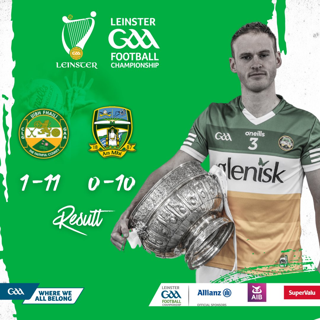 gaaleinster's tweet image. 2023 Leinster GAA Senior Football Championship Quarter Final

𝙍𝙚𝙨𝙪𝙡𝙩

Offaly                     1-11
Meath                   0-10

#TheseAreOurColours | @Offaly_GAA @MeathGAA