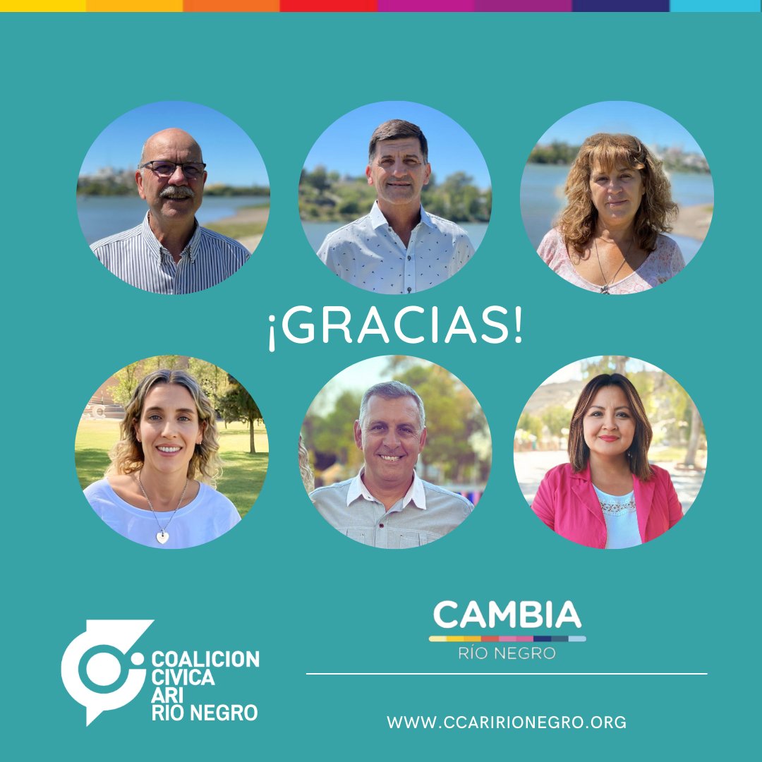 ¡Gracias Rio Negro!
86.660 rionegrinos nos acompañaron con su voto el pasado 16 de Abril. 
Cambia Rio Negro se consolida como la primera fuerza de oposición y nuevamente la CC-ARI tendrá representación parlamentaria en la Legislatura y en los concejos deliberantes.