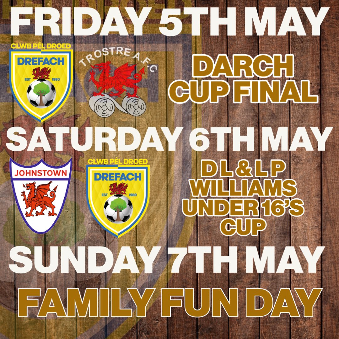 What a 𝗠𝗮𝘆 𝗕𝗮𝗻𝗸 𝗛𝗼𝗹𝗶𝗱𝗮𝘆 𝘄𝗲𝗲𝗸𝗲𝗻𝗱 the club has in store! 

3️⃣ events in 3️⃣ days

🟡🔵 | #WeAreDrefach #NiYwDrefach