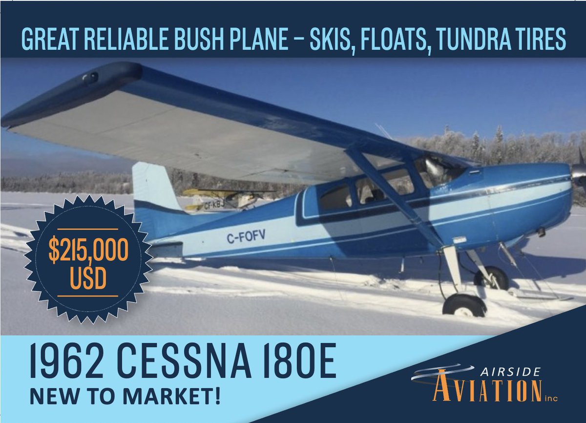 AirsideAviation's tweet image. New to market - 1962 Cessna 180E! 

SN:18051127
215,000.00 USD
Year Built:1962
Registration:C-FOFV
Airframe Total Time:2668
Max Cruise Speed:142 kts

bit.ly/3UFONpa 

#Airsideaviation #aviationsales #cessna