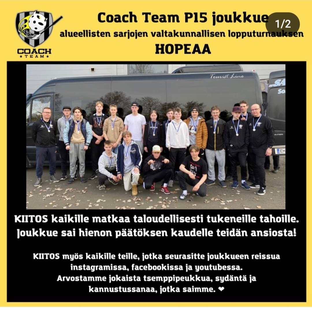 HalonenJarna's tweet photo. Pikkukylän joukkueelta huikea suoritus! #salibandy #juuka #pohjoiskarjala #trillerivälierästäfinaaliin #coachteam #p15valtakunnallinenkilpasarjojenfinaaliturnaus #kiitosreissuatukeneillejamukanaeläneille #säbäjunnut https://t.co/FR75tggOhM