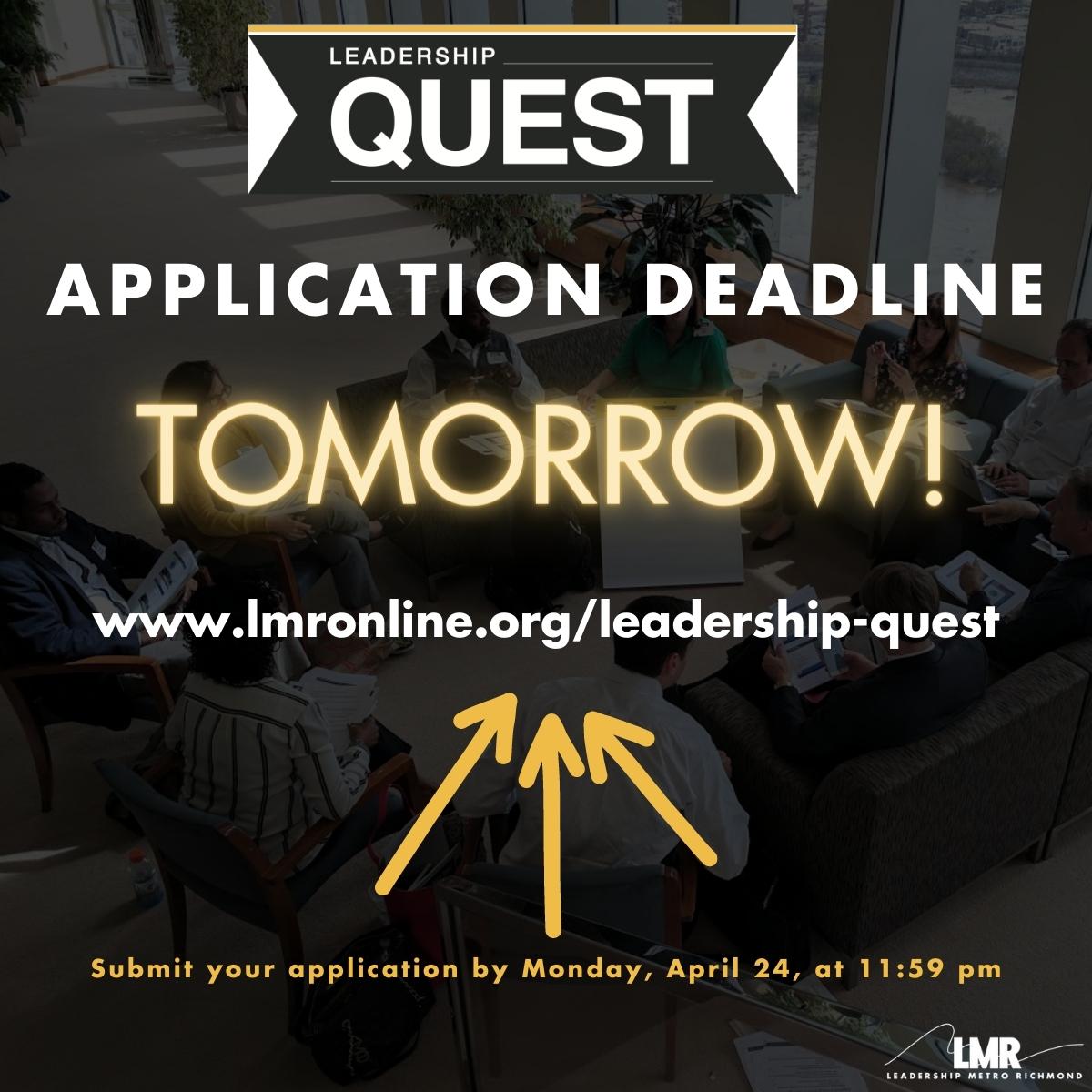 The deadline to apply to join the Leadership Quest Class of 2024 is TOMORROW at 11:59 p.m.!
Visit lmronline.org/leadership-que… to learn more and complete your application.