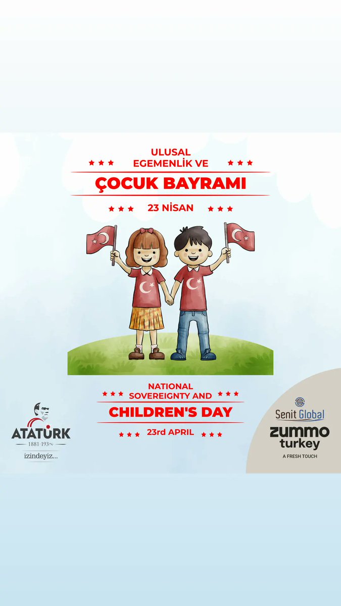 Ulu Önderimiz Mustafa Kemal Atatürk'ün tüm dünya çocuklarına armağanı 23 Nisan Ulusal Egemenlik ve Çocuk Bayramımız kutlu olsun.

Happy 23 April National Sovereignty and Children's Day, the gift of our Great Leader Mustafa Kemal Atatürk to all children of the world.

#23Nisan